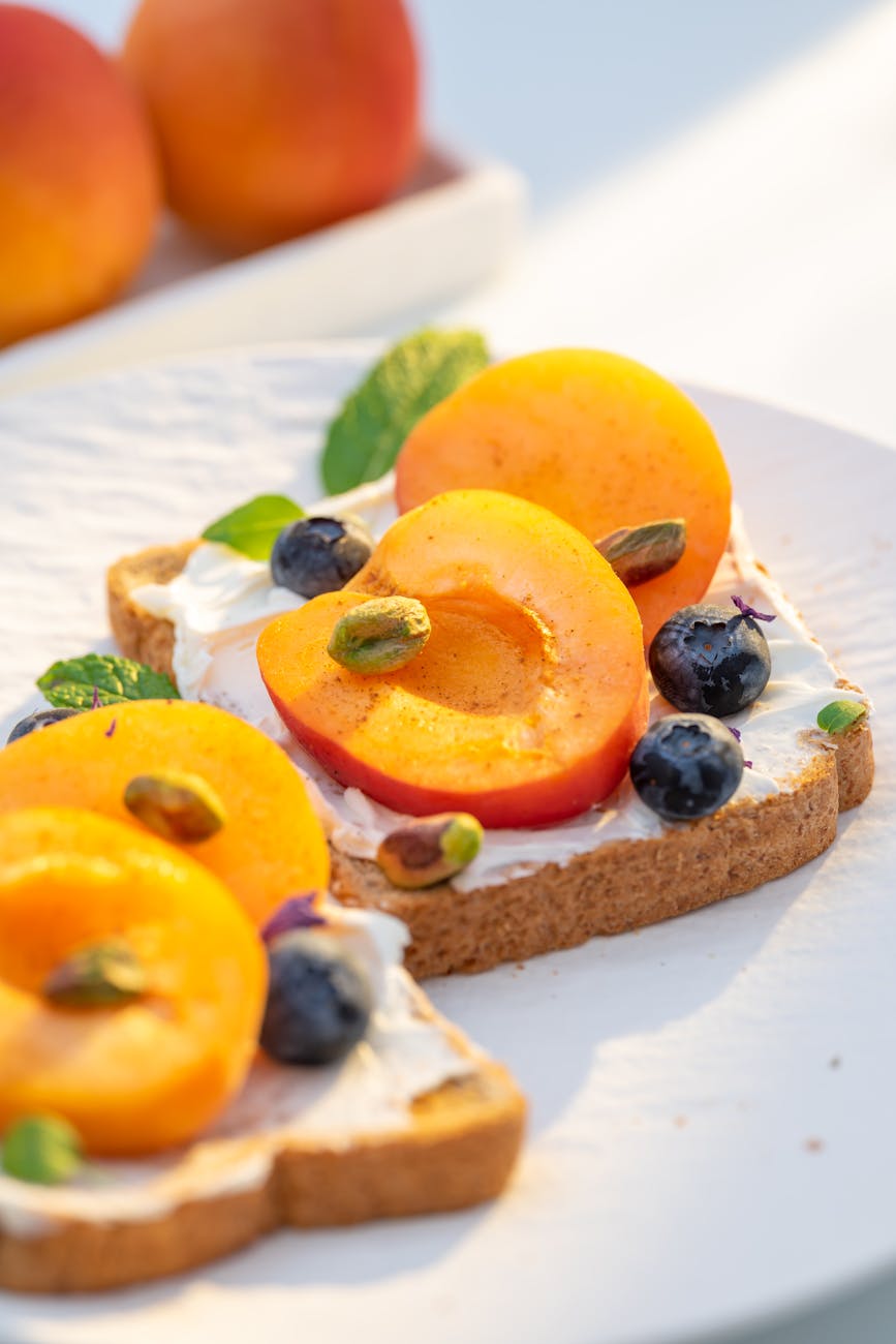 peaches and blueberries on toast