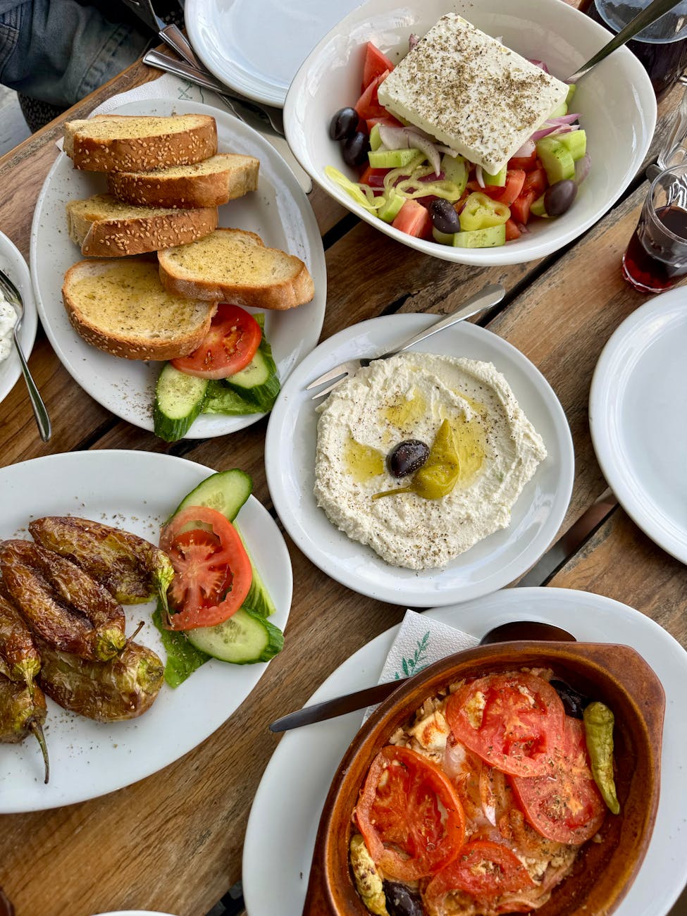 delicious mediterranean meal with mezze and salad
